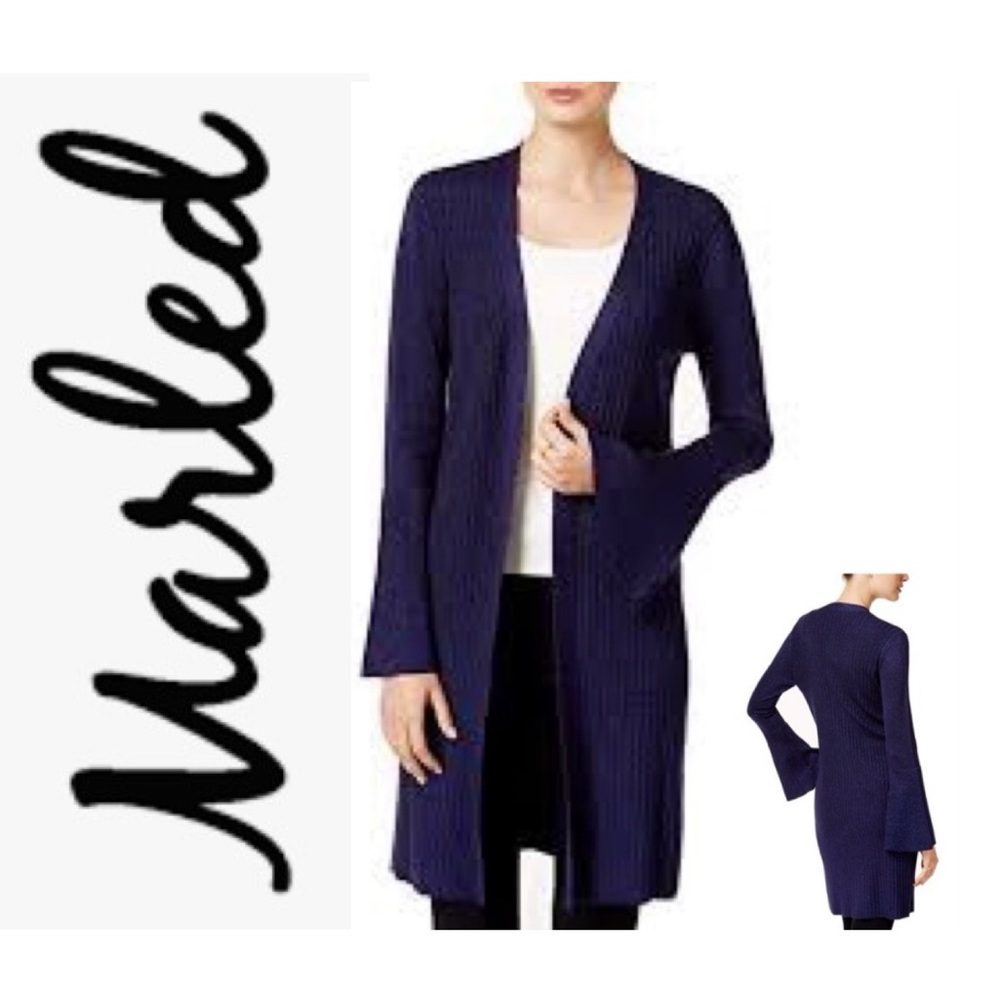 🥶 MARLED Blue Metallic Bell Sleeve Long Sweater Cardigan Duster NWT S